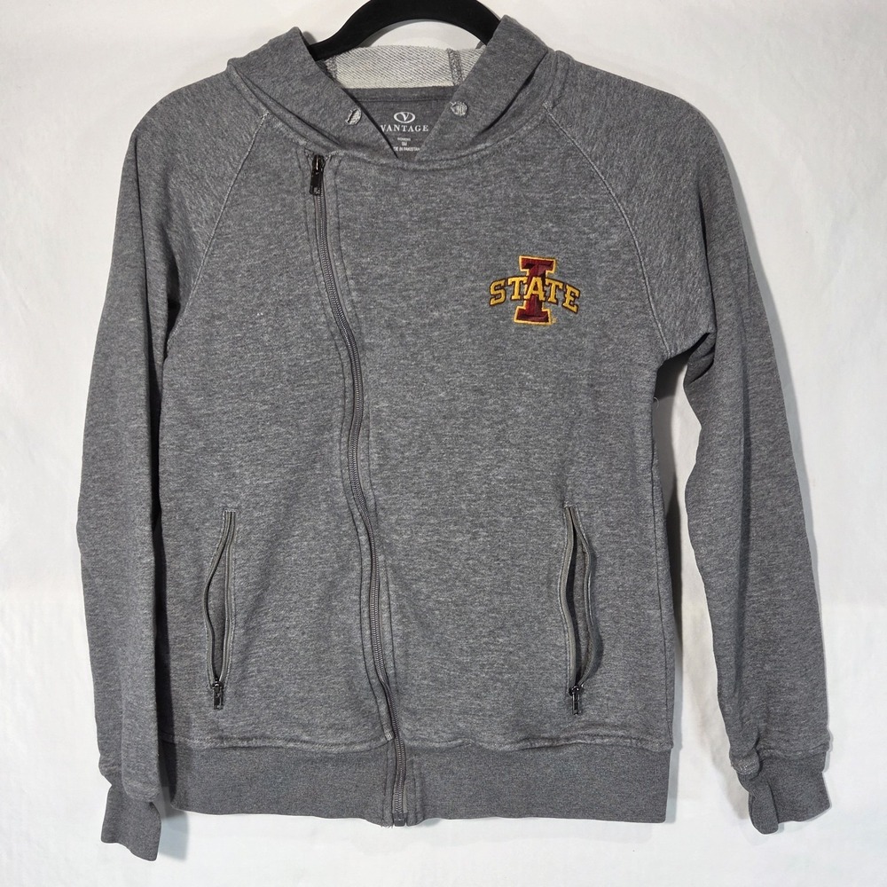 Vantage Iowa State Cyclones Hoodie Women Small Gray Good Asymmetrical Moto Zip